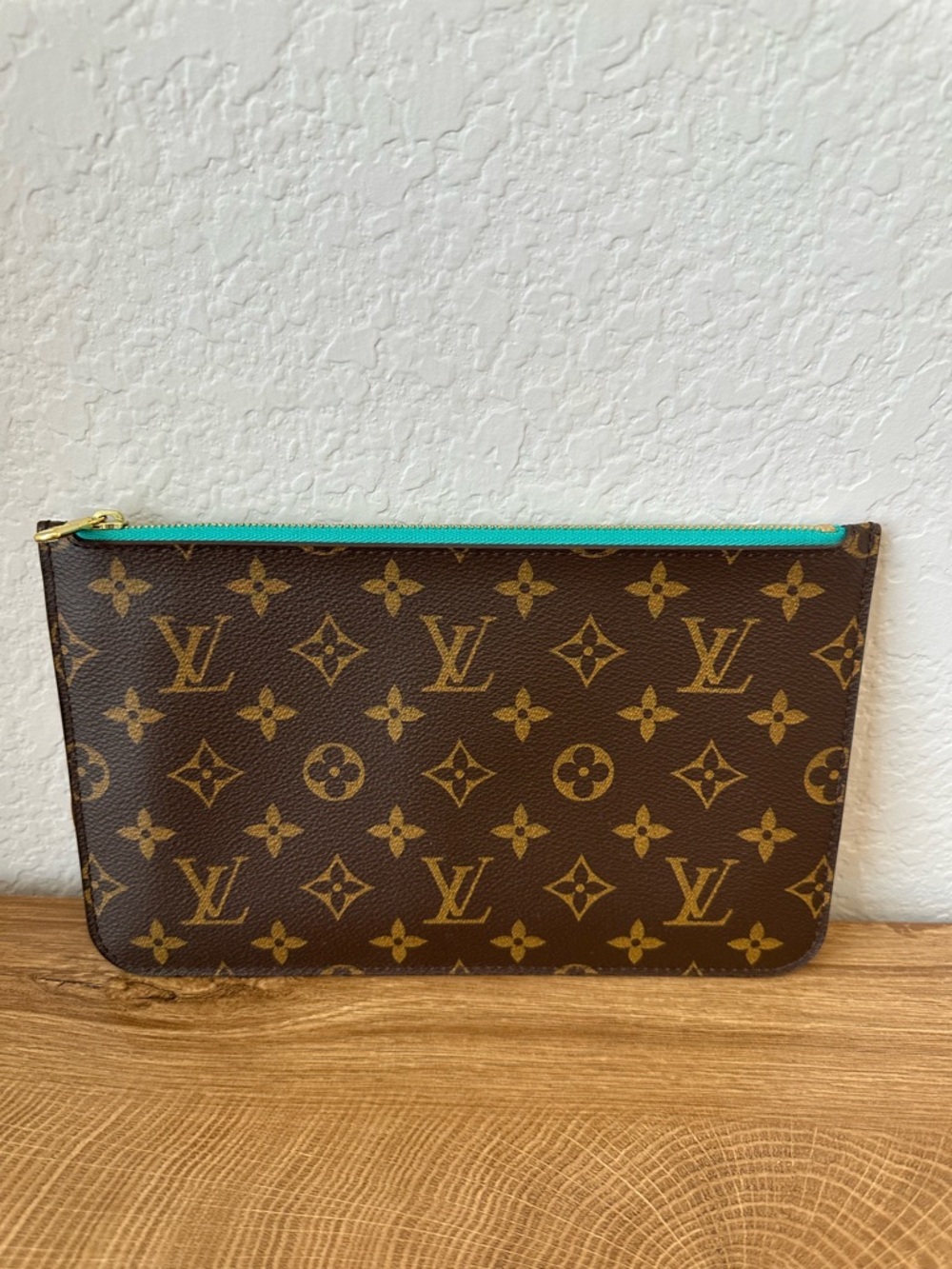Louis Vuitton Monogram Pouch in Brown with Turquoise Zipper V Collection